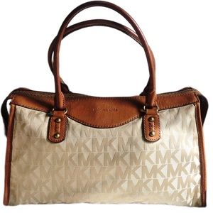 Vintage Michael Kors Large Tan Signature Print & Leather Satchel